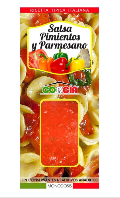 Salsa Pimientos y Parmesano - Monodosis 120 g Cajita Colores*30